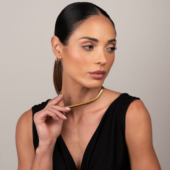 Women's Stainless Steel 18K Gold-Plated Necklace – Gaia Mesh Choker – Meiva necklace view 4