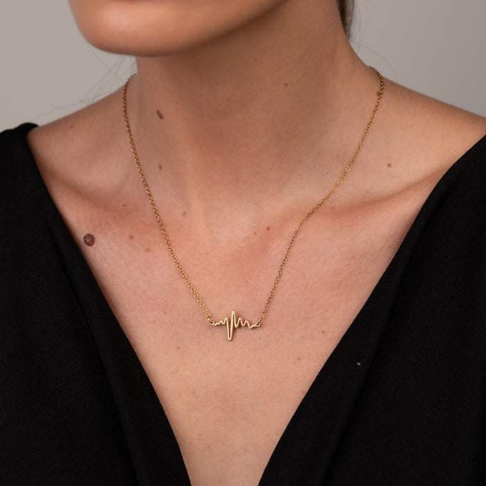 Women's Stainless Steel 18K Gold-Plated Necklace – Life Heartbeat Pendant, Dainty – Meiva necklace view 3