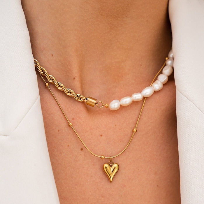 Women's Stainless Steel 18K Gold-Plated Necklace – Life Love Heart, Dainty – Meiva necklace view 3
