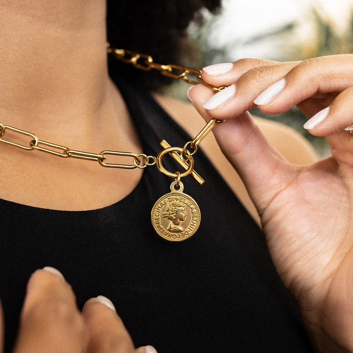 Women's Stainless Steel 18K Gold-Plated Necklace – London Cents, Layered – Meiva necklace view 2