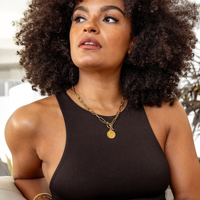 Women's Stainless Steel 18K Gold-Plated Necklace – London Cents, Layered – Meiva necklace view 3