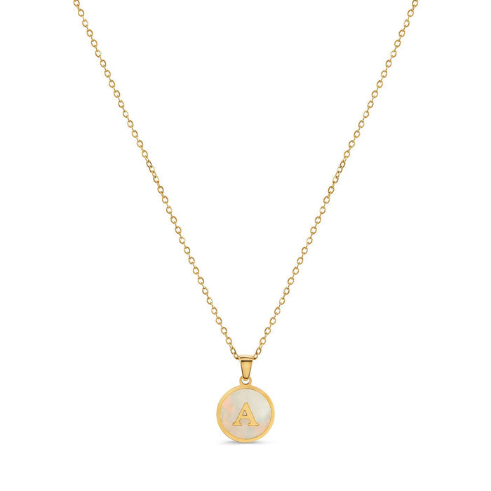 Women's Stainless Steel 18K Gold-Plated Necklace – Marble Initial Letter – Meiva necklace