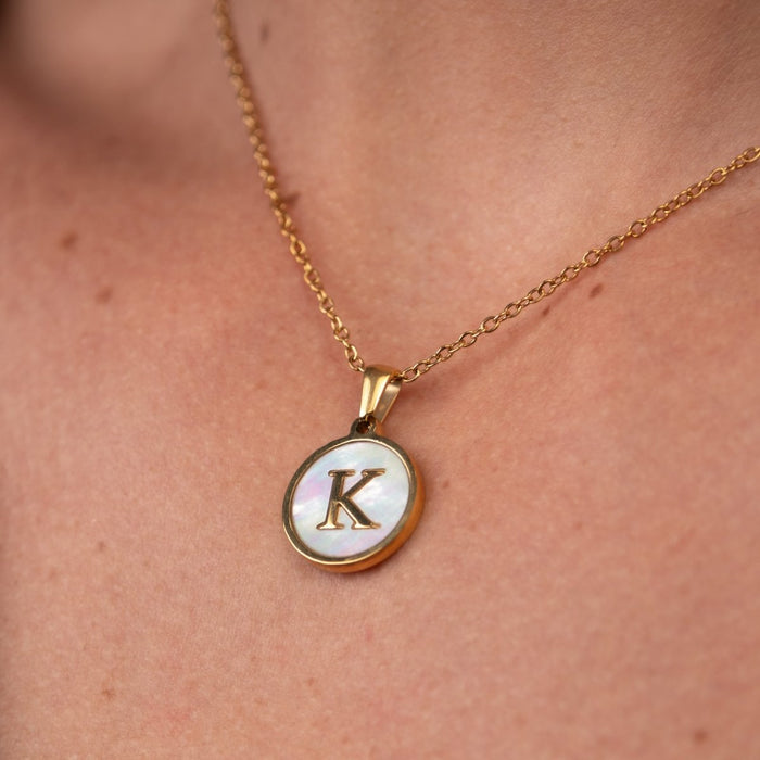Women's Stainless Steel 18K Gold-Plated Necklace – Marble Initial Letter – Meiva necklace view 3