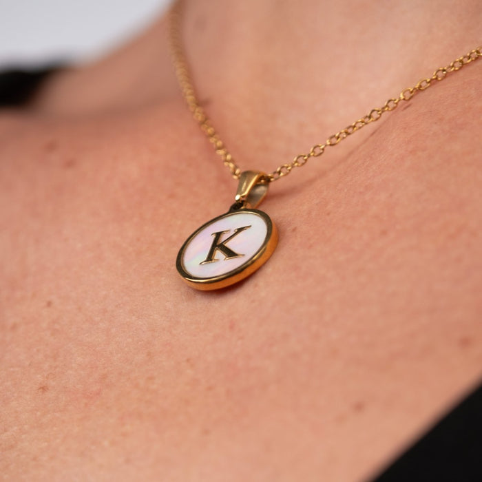Women's Stainless Steel 18K Gold-Plated Necklace – Marble Initial Letter – Meiva necklace view 4