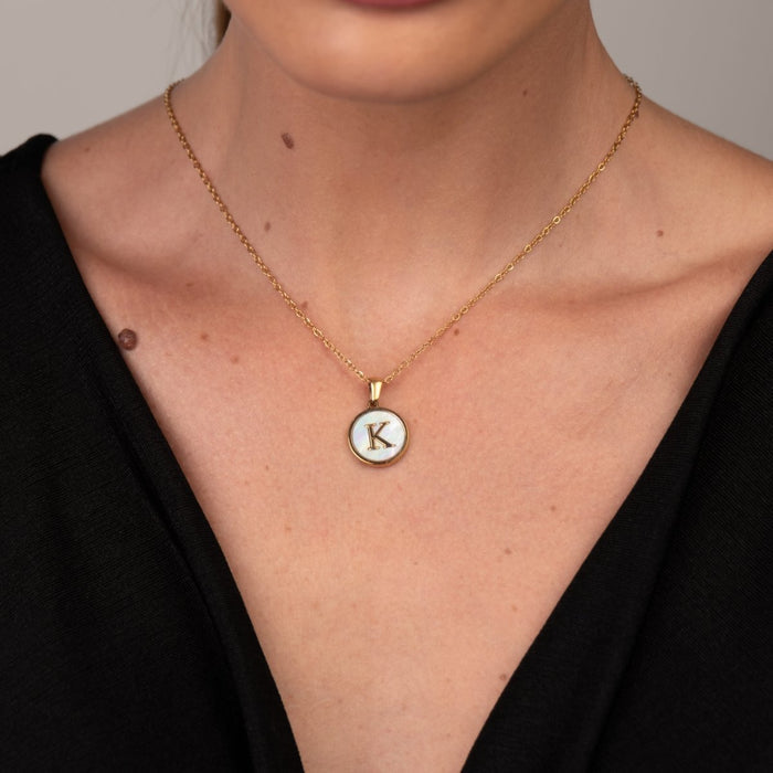 Women's Stainless Steel 18K Gold-Plated Necklace – Marble Initial Letter – Meiva necklace view 5
