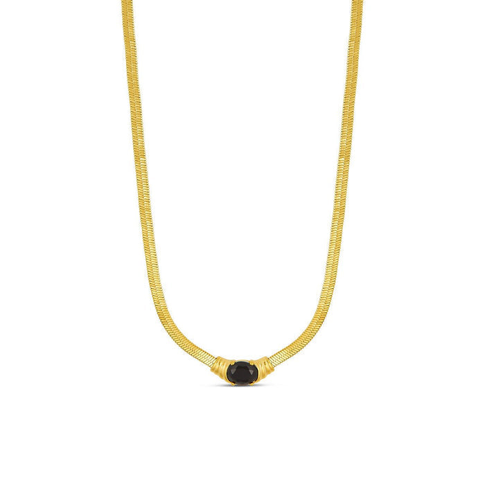 Women's Stainless Steel 18K Gold-Plated Necklace – Mesh Onyx Stone – Meiva necklace