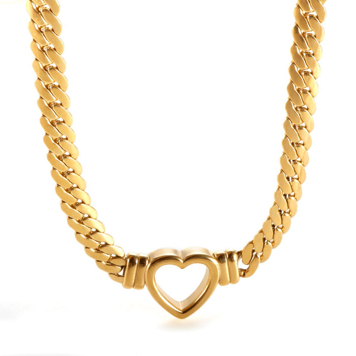 Women's Stainless Steel 18K Gold-Plated Necklace – Minimalist Heart Choker, Dainty – Meiva necklace