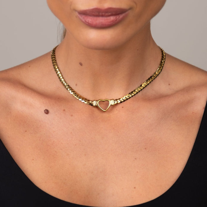 Women's Stainless Steel 18K Gold-Plated Necklace – Minimalist Heart Choker, Dainty – Meiva necklace view 2