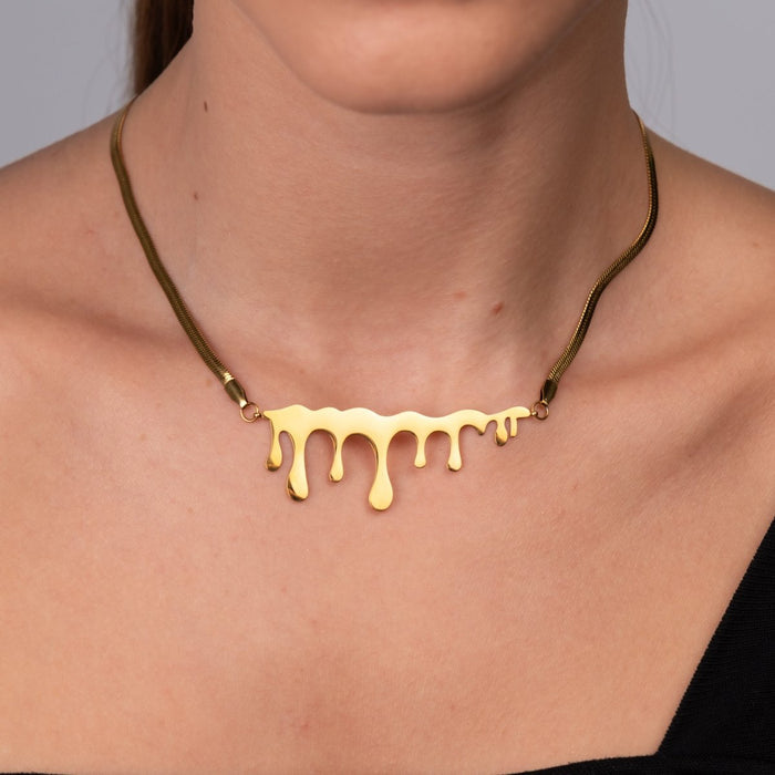 Women's Stainless Steel 18K Gold-Plated Necklace – Minimalist Honeycomb, Dainty – Meiva necklace view 5