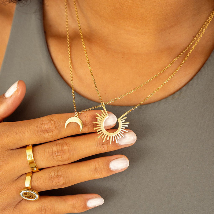 Women's Stainless Steel 18K Gold-Plated Necklace – Moon Pendant, Dainty – Meiva necklace view 2