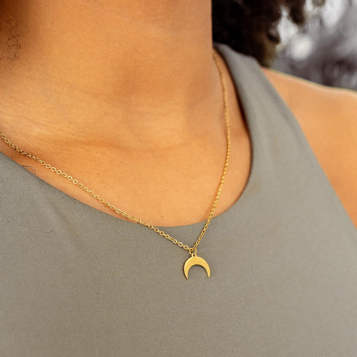 Women's Stainless Steel 18K Gold-Plated Necklace – Moon Pendant, Dainty – Meiva necklace view 3