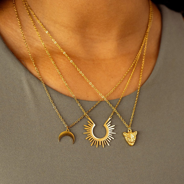 Women's Stainless Steel 18K Gold-Plated Necklace – Moon Pendant, Dainty – Meiva necklace view 4