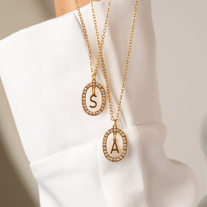 Women's Stainless Steel 18K Gold-Plated Necklace – Prism Initial Letter, Dainty – Meiva necklace view 3