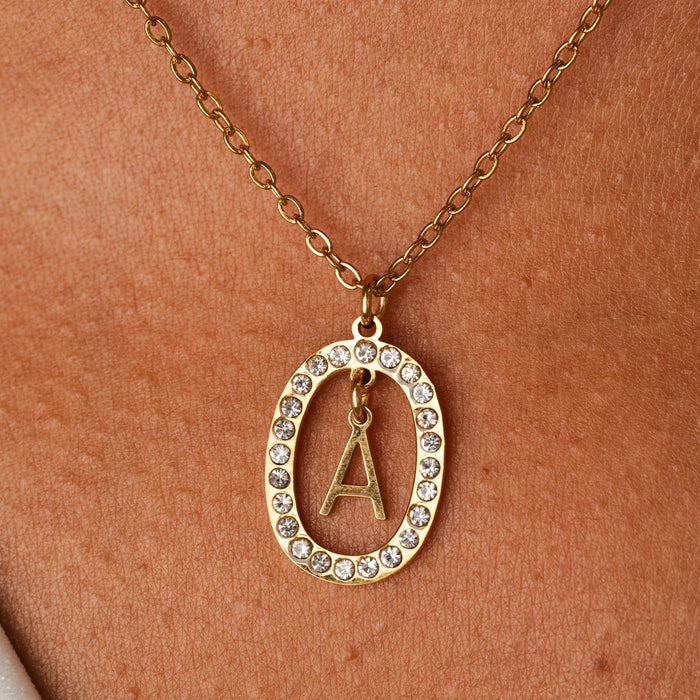 Women's Stainless Steel 18K Gold-Plated Necklace – Prism Initial Letter, Dainty – Meiva necklace view 4