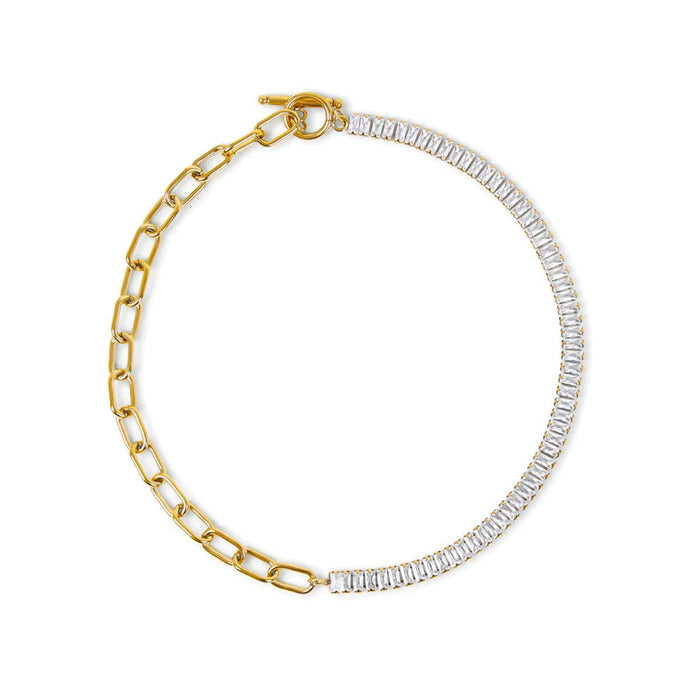 Women's Stainless Steel 18K Gold-Plated Necklace – Riviera Baguette Choker, Dainty – Meiva necklace