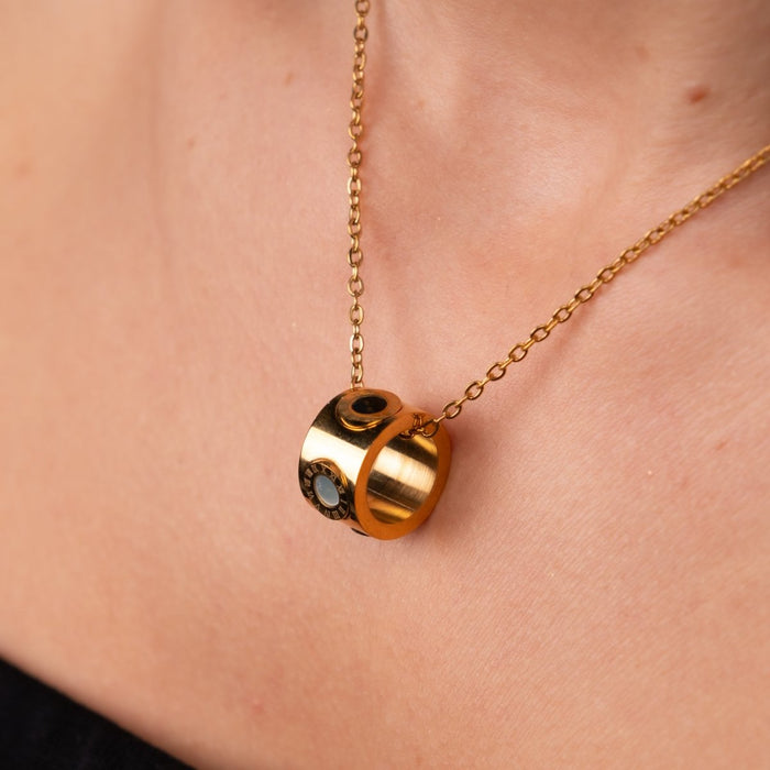 Women's Stainless Steel 18K Gold-Plated Necklace – Roman Numeral Rotating – Meiva necklace view 5