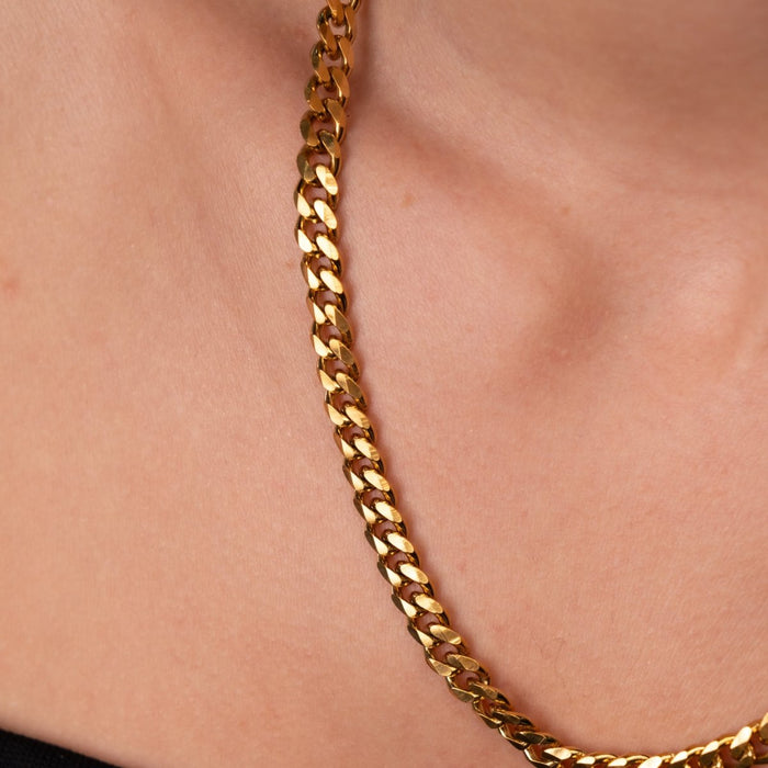 Women's Stainless Steel 18K Gold-Plated Necklace – Selenza Cuban Chain, Layered – Meiva necklace view 3