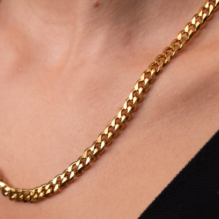 Women's Stainless Steel 18K Gold-Plated Necklace – Selenza Cuban Chain, Layered – Meiva necklace view 4