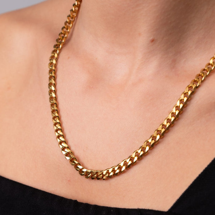 Women's Stainless Steel 18K Gold-Plated Necklace – Selenza Cuban Chain, Layered – Meiva necklace view 5