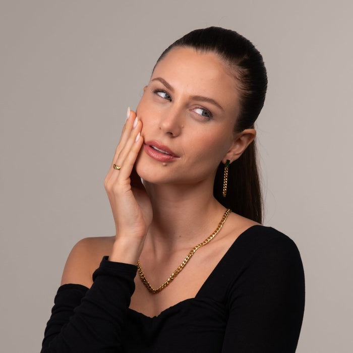 Women's Stainless Steel 18K Gold-Plated Necklace – Selenza Cuban Chain, Layered – Meiva necklace view 8