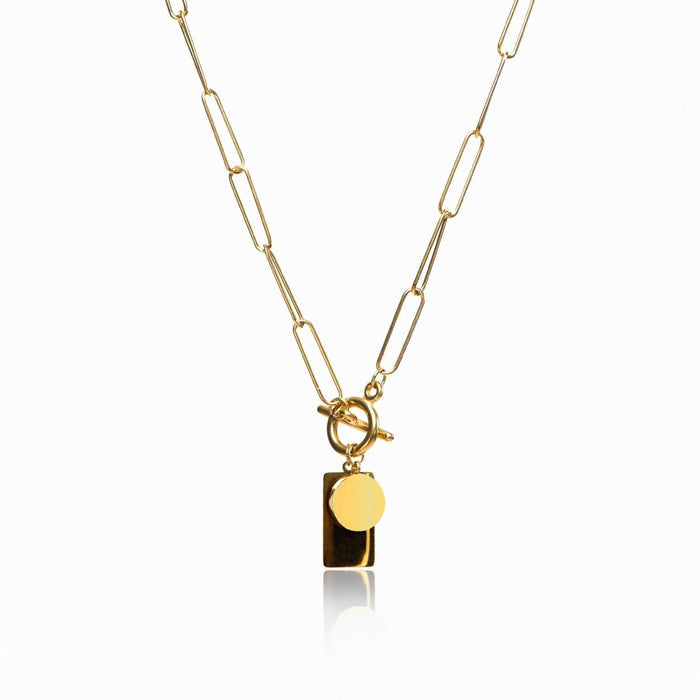 Women's Stainless Steel 18K Gold-Plated Necklace – Smooth Geometric Pendant Chain, Layered – Meiva necklace