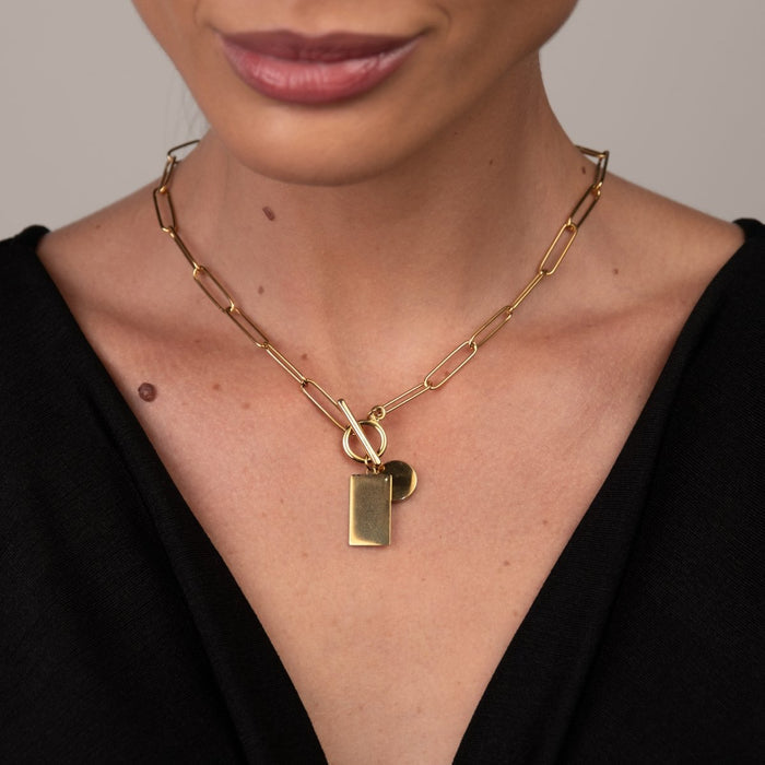 Women's Stainless Steel 18K Gold-Plated Necklace – Smooth Geometric Pendant Chain, Layered – Meiva necklace view 4
