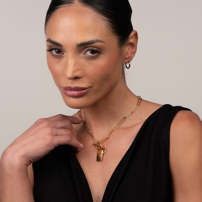 Women's Stainless Steel 18K Gold-Plated Necklace – Smooth Geometric Pendant Chain, Layered – Meiva necklace view 5