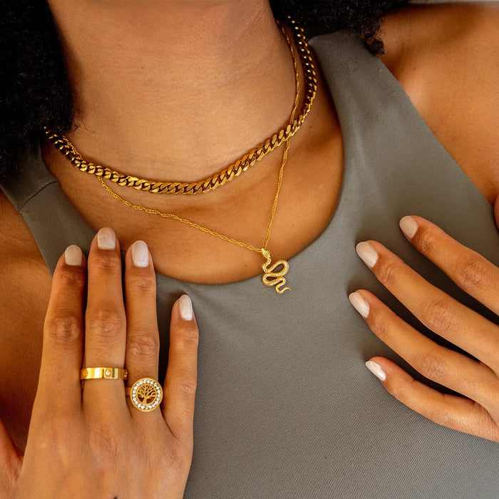 Women's Stainless Steel 18K Gold-Plated Necklace – Snake Pendant, Statement – Meiva necklace view 2