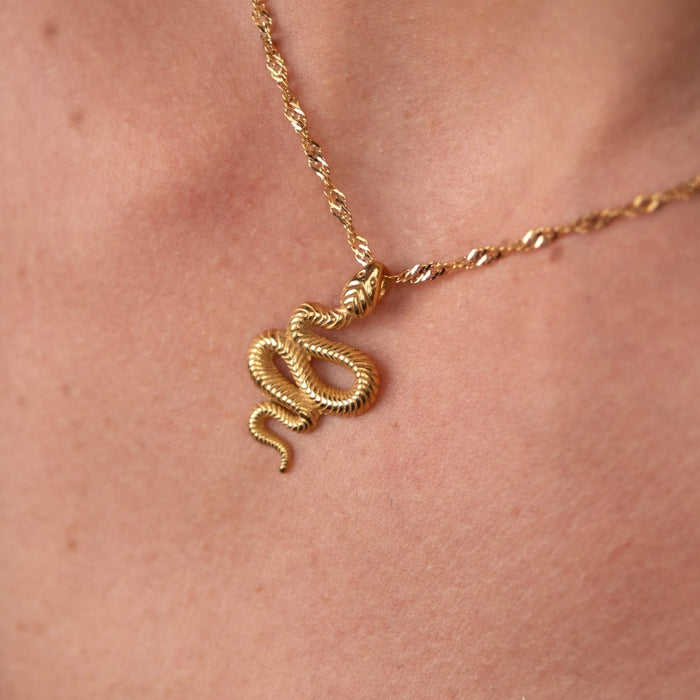 Women's Stainless Steel 18K Gold-Plated Necklace – Snake Pendant, Statement – Meiva necklace view 3