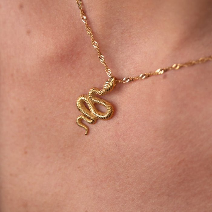 Women's Stainless Steel 18K Gold-Plated Necklace – Snake Pendant, Statement – Meiva necklace view 4