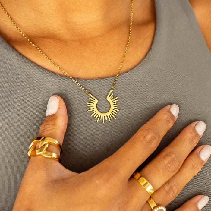 Women's Stainless Steel 18K Gold-Plated Necklace – Spike Pendant, Layered – Meiva necklace view 2
