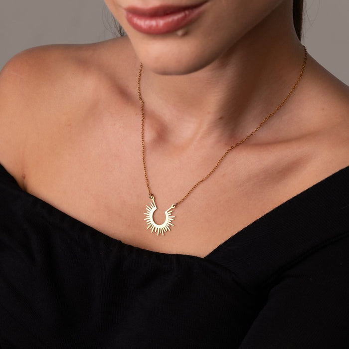 Women's Stainless Steel 18K Gold-Plated Necklace – Spike Pendant, Layered – Meiva necklace view 3