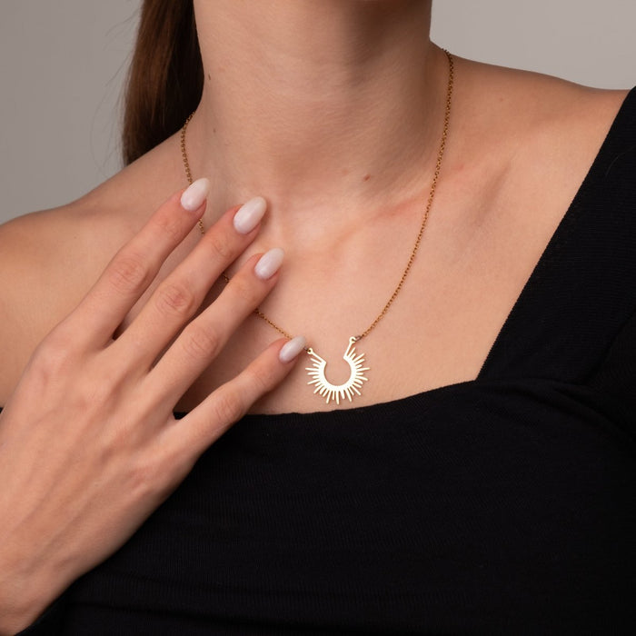 Women's Stainless Steel 18K Gold-Plated Necklace – Spike Pendant, Layered – Meiva necklace view 4