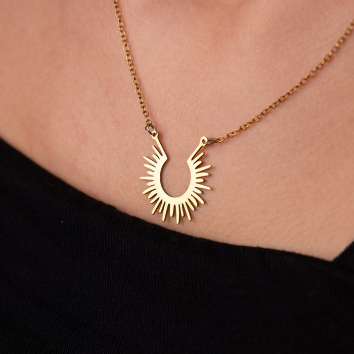 Women's Stainless Steel 18K Gold-Plated Necklace – Spike Pendant, Layered – Meiva necklace view 5