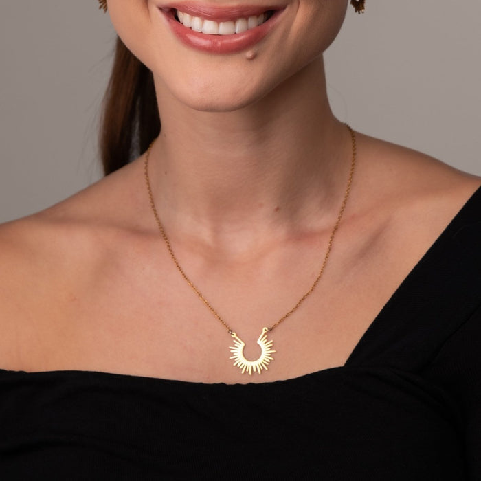 Women's Stainless Steel 18K Gold-Plated Necklace – Spike Pendant, Layered – Meiva necklace view 6