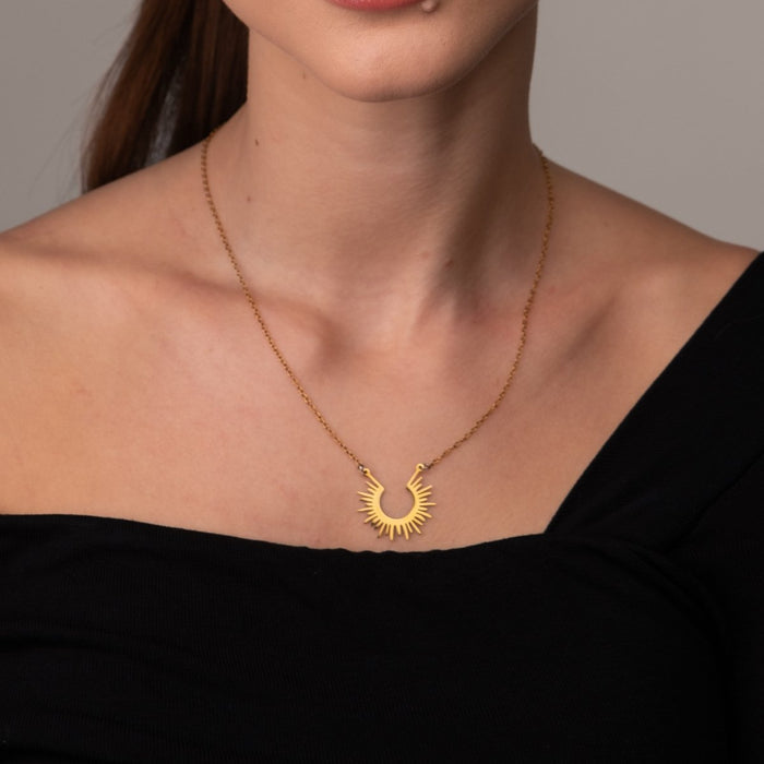 Women's Stainless Steel 18K Gold-Plated Necklace – Spike Pendant, Layered – Meiva necklace view 7