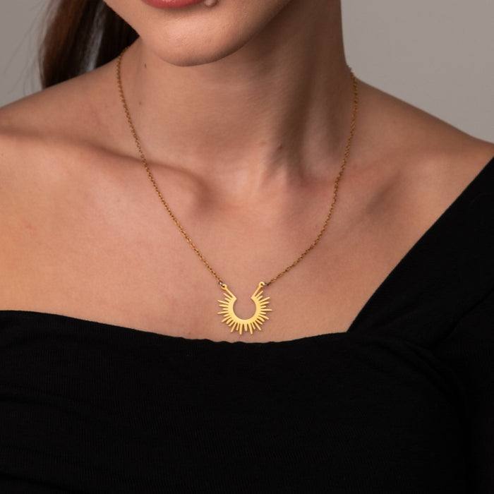 Women's Stainless Steel 18K Gold-Plated Necklace – Spike Pendant, Layered – Meiva necklace view 8