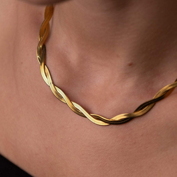 Women's Stainless Steel 18K Gold-Plated Necklace – Twist, Layered – Meiva necklace view 2