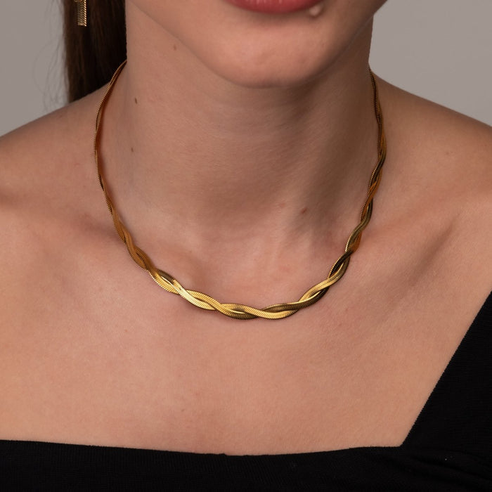 Women's Stainless Steel 18K Gold-Plated Necklace – Twist, Layered – Meiva necklace view 3