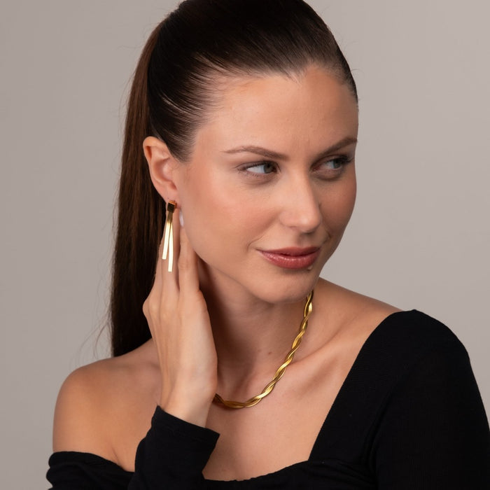 Women's Stainless Steel 18K Gold-Plated Necklace – Twist, Layered – Meiva necklace view 4
