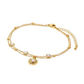Women's Stainless Steel 18K Gold-Plated Pearl Anklet – Double Floral, Dainty – Meiva anklet