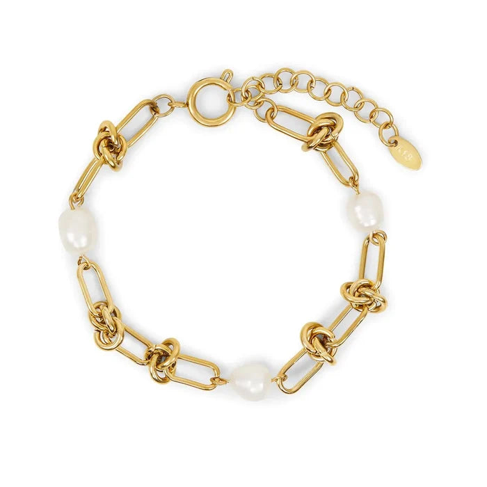 Women's Stainless Steel 18K Gold-Plated Pearl Bracelet – Knot and, Dainty – Meiva bracelet