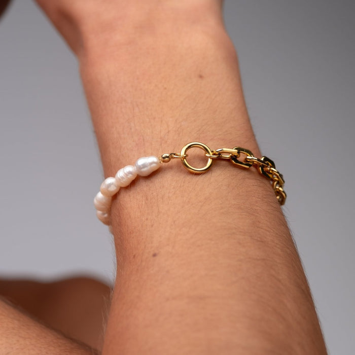 Women's Stainless Steel 18K Gold-Plated Pearl Bracelet – Mood, Dainty – Meiva bracelet view 6