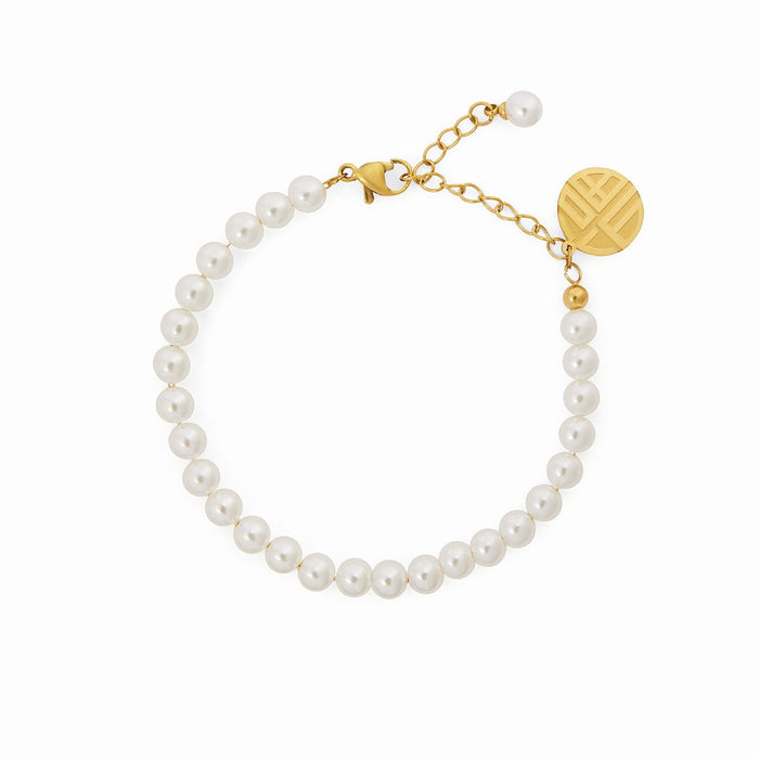 Women's Stainless Steel 18K Gold-Plated Pearl Bracelet – with Charm, Dainty – Meiva bracelet