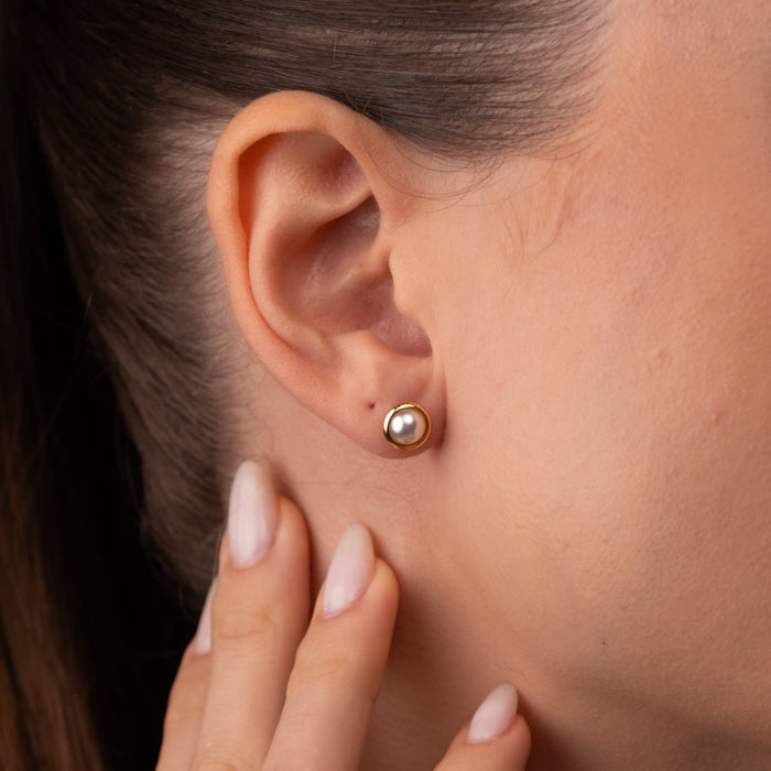 Women's Stainless Steel 18K Gold-Plated Pearl Earrings – Solitaire – Meiva earrings view 3