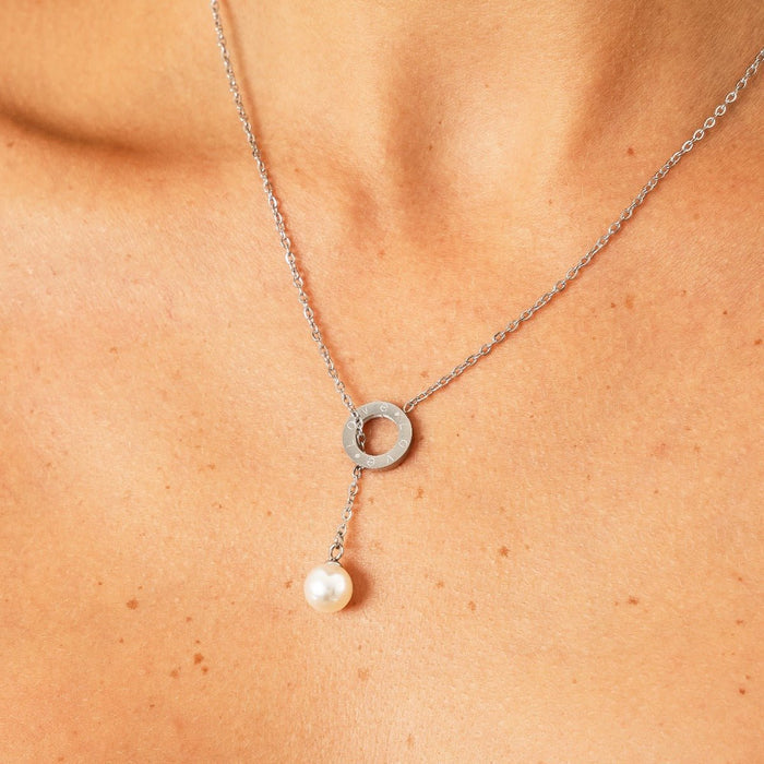 Women's Stainless Steel 18K Gold-Plated Pearl Necklace – Sicily Silver – Meiva necklace view 2