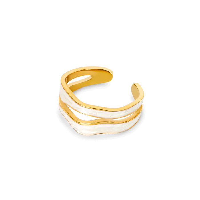 Women's Stainless Steel 18K Gold-Plated Pearl Ring – Abstract Mother-of- Adjustable – Meiva ring