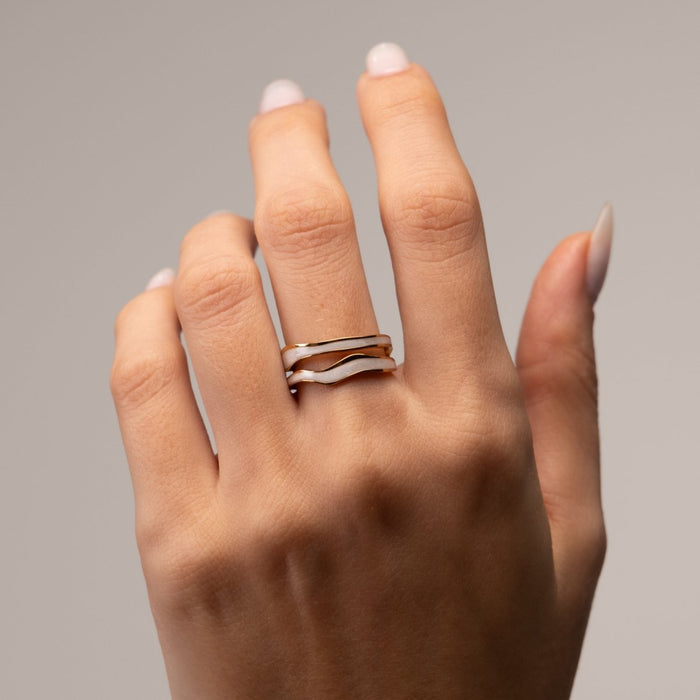 Women's Stainless Steel 18K Gold-Plated Pearl Ring – Abstract Mother-of- Adjustable – Meiva ring view 2