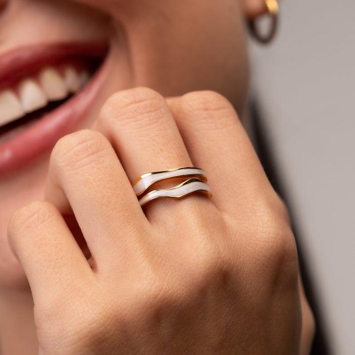Women's Stainless Steel 18K Gold-Plated Pearl Ring – Abstract Mother-of- Adjustable – Meiva ring view 4