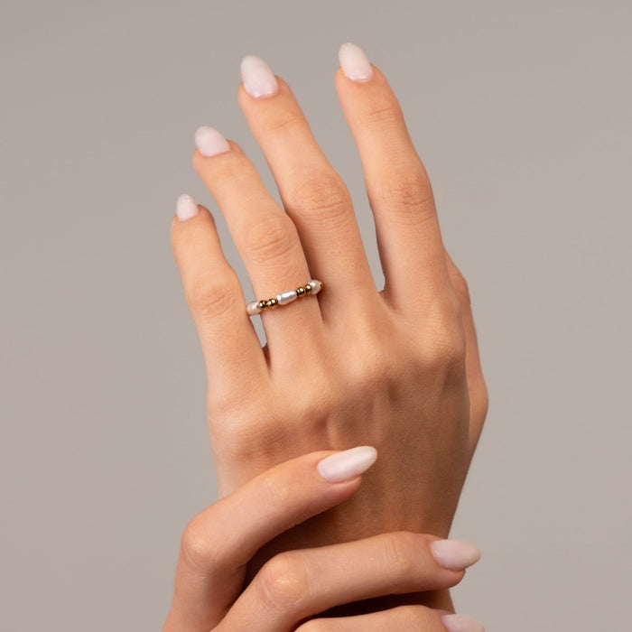 Women's Stainless Steel 18K Gold-Plated Pearl Ring – Dress – Meiva ring view 4
